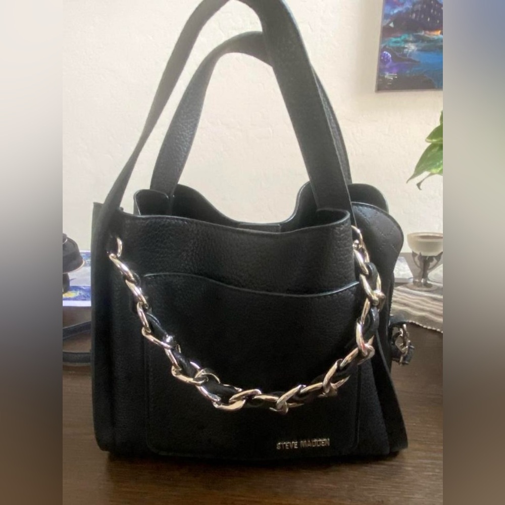 Steve Madden Black Leather Tote Bag